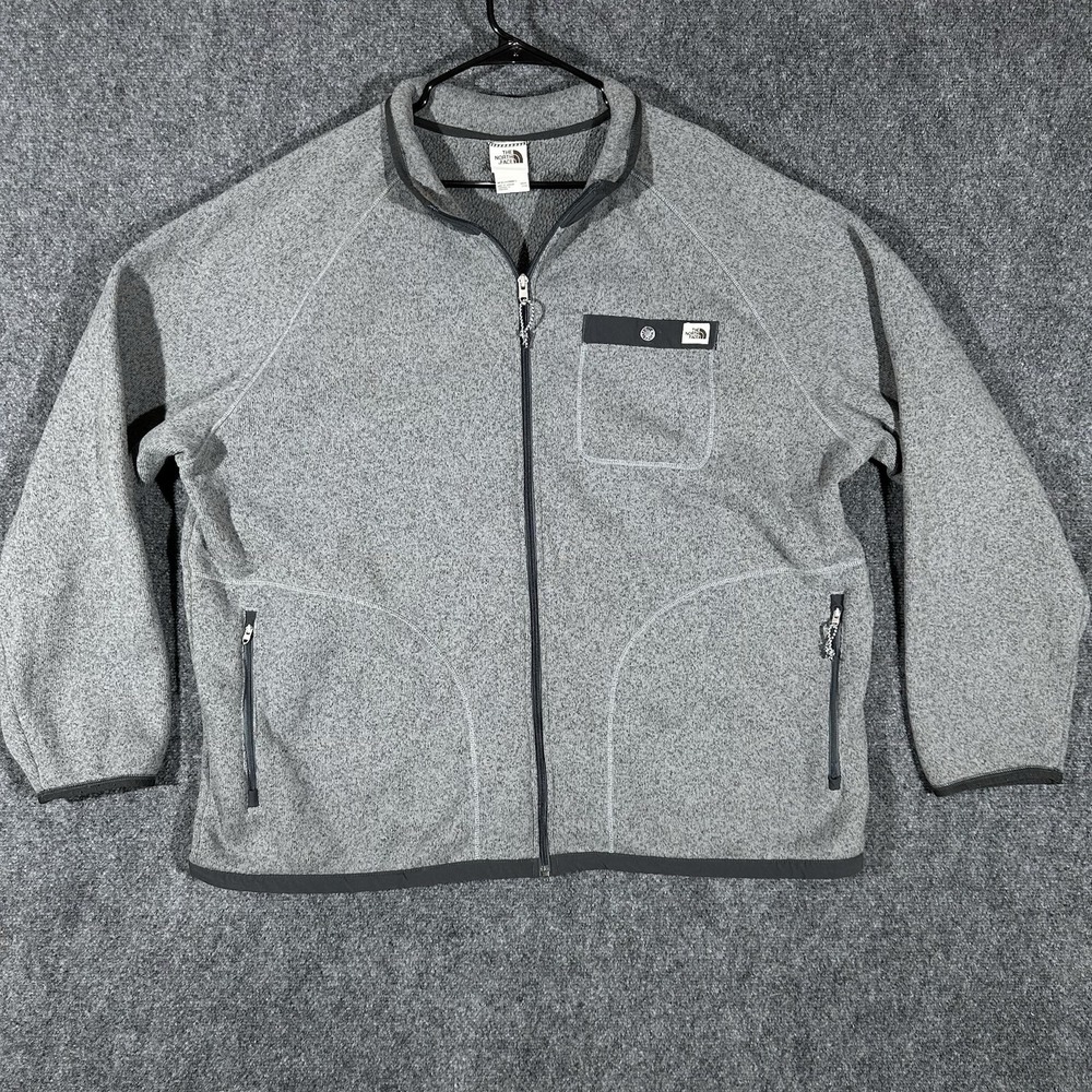 The North Face Sweater Men's 3XL Gray Fleece Full Zip Mock Neck Hand Pockets